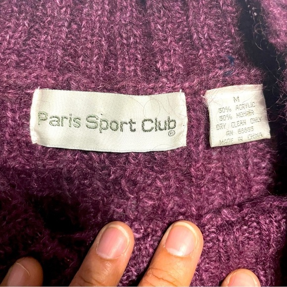 Vintage 90's Paris Sport Club Mohair Cable knit Sweater Berry Cottagecore SZ M - Picture 9 of 10